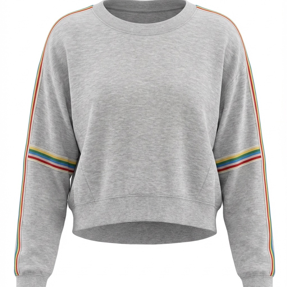 Express One Eleven Cropped Sweatshirt –Gray with Rainbow Stripe Sleeves Size S